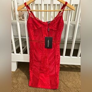 Pretty Little Thing Red Velvet Bodycon Dress